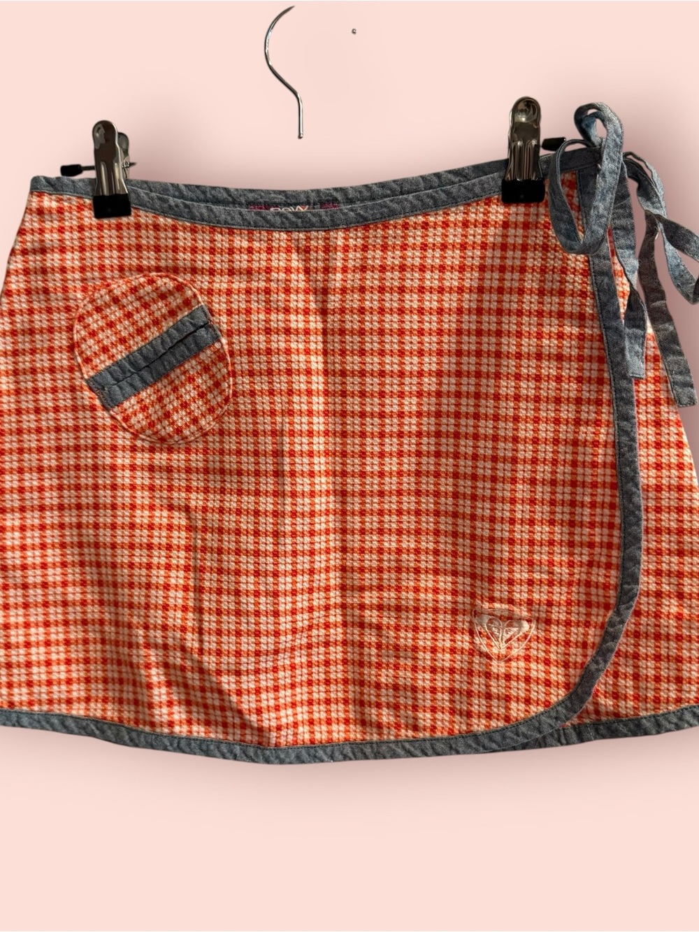 Vintage Roxy Orange Gingham Micro Mini Wrap Skirt